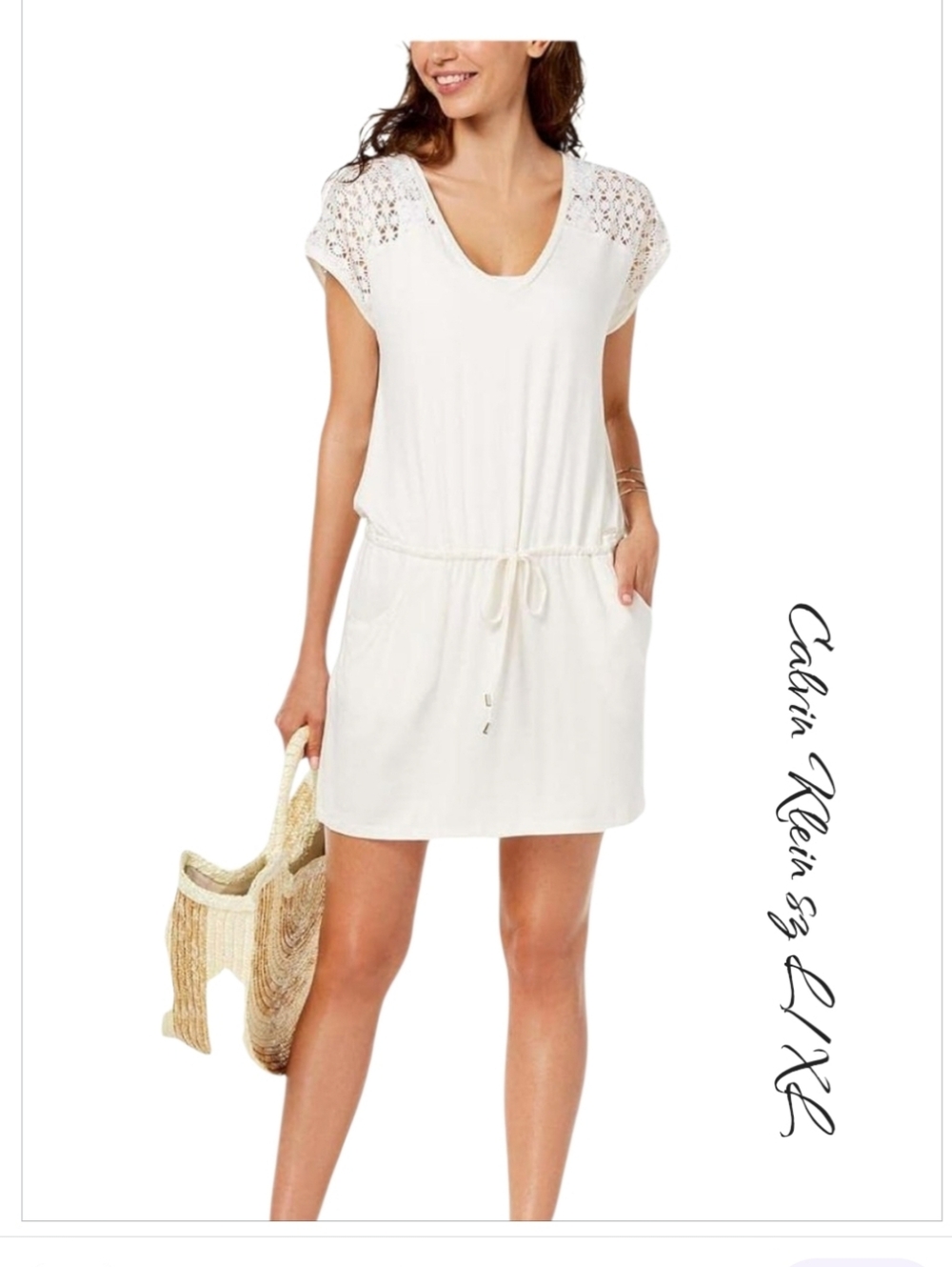 Calvin Klein Crochet Trim Swim Cover-Up Dress sz L/XL